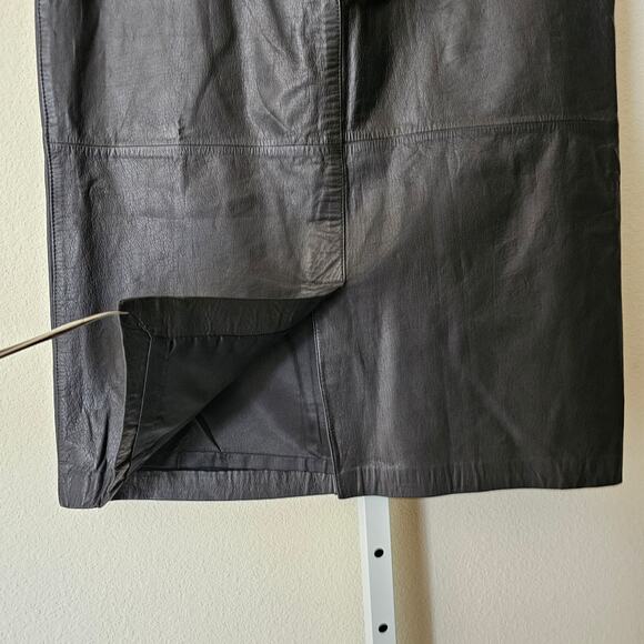 VTG SILVERLEAF Black Leather Pocket Snap Button Zipper Pencil Midi Skirt Sz 12 - Picture 11 of 16